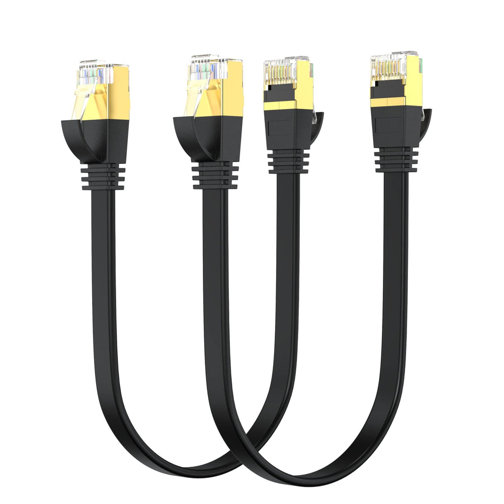  [AUSTRALIA] - Cat 8 Ethernet Cable 1FT, Heavy Duty High Speed Flat Internet Cable, 40Gbps 2000Mhz with Gold Plated RJ45 Connector LAN Cable for Router, Modem, Gaming, PC, Laptop, Smart TV- 2 Pack Black