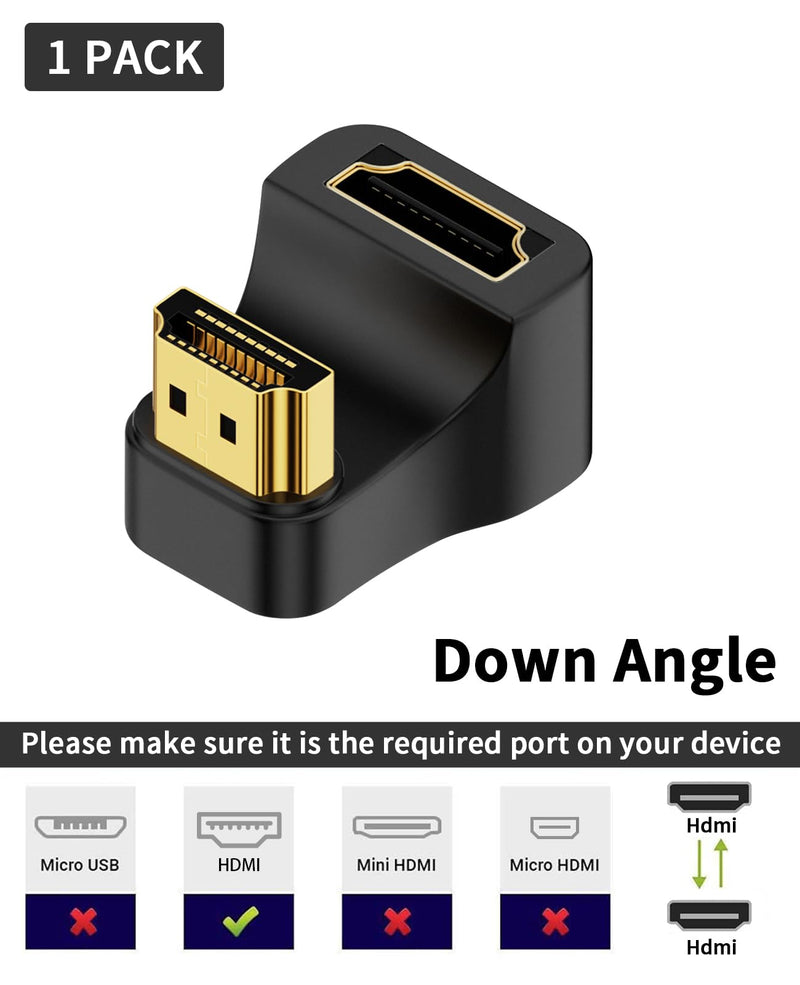  [AUSTRALIA] - Poyiccot 8K HDMI U Shape Adapter, 180 Degree HDMI Adapter, Down Angle HDMI 2.1 Extender Adapter 48Gbps HDMI Male to Female Extension Adapter with LED Indicator for HDTV, PS5, Laptop, 1pack