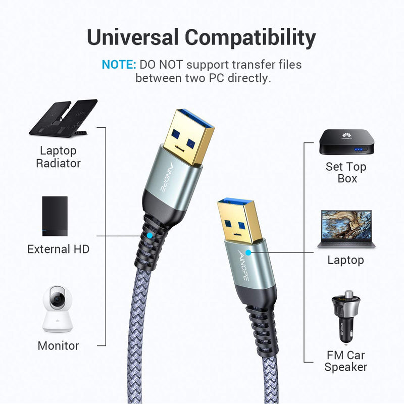  [AUSTRALIA] - AINOPE 10FT USB 3.0 A to A Male Cable,USB 3.0 to USB 3.0 Cable [Never Rupture] USB Male to Male Cable Double End USB Cord Compatible with Hard Drive Enclosures, DVD Player, Laptop Cool-Grey Grey