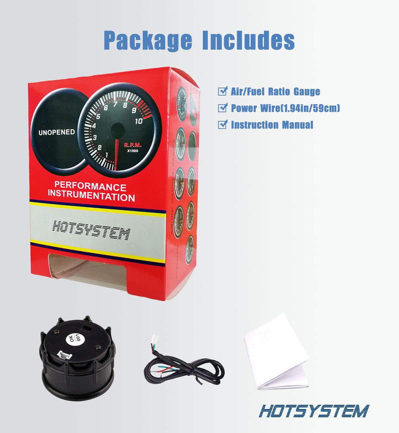  [AUSTRALIA] - HOTSYSTEM 7 Color Air/Fuel Ratio AFR Gauge Kit Narrowband Pointer & LED Digital Readouts 2-1/16" 52mm Black Dial for Car Truck