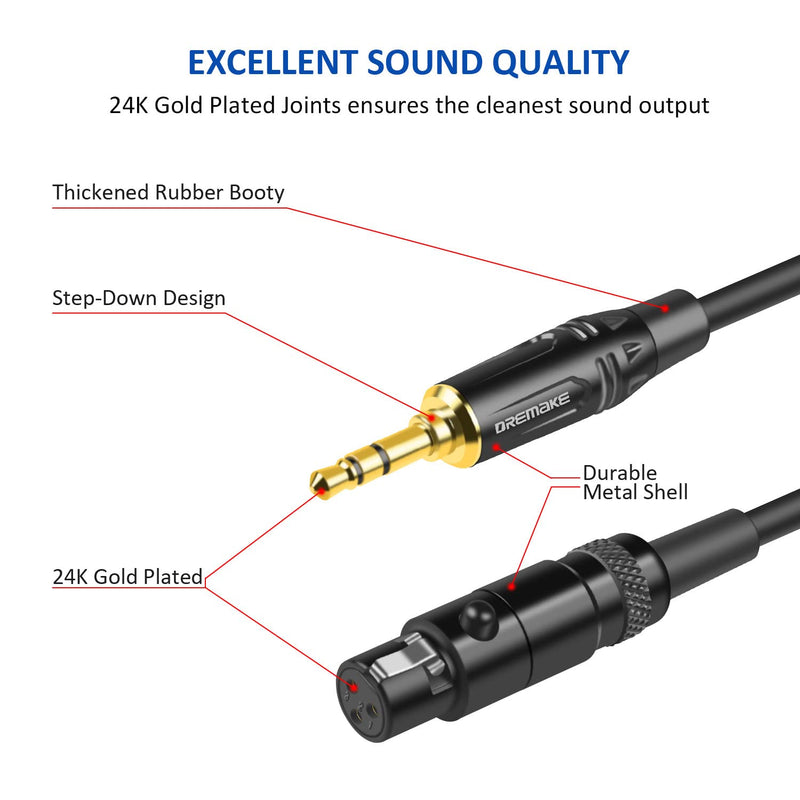  [AUSTRALIA] - DREMAKE Jack 3.5mm to Mini XLR Adapter Cable 3FT, 3.5mm 1/8'' to 3-Pin Mini XLR Cable, TRS 1/8 Inch Aux Stereo Male to Mini XLR Female Converter Audio Cable for Camera Mini-XLR Female to 3.5mm Male 3FT/1.0M