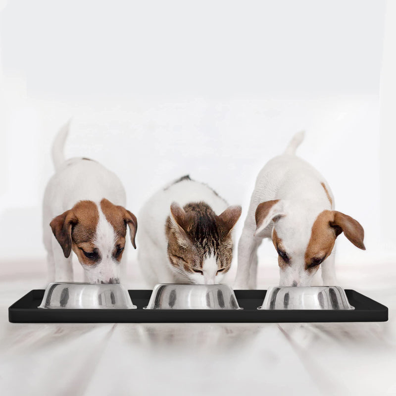 DogBuddy Dog Food Mat - Waterproof Dog Bowl Mat, Silicone Dog Mat for Food and Water, Pet Food Mat with Edges, Dog Food Mats for Floors, Nonslip Dog Feeding Mat S: 19" x 12" Black - LeoForward Australia