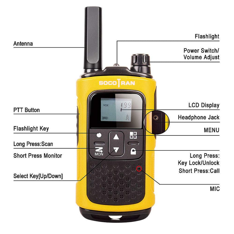 Rechargeable Walkie Talkies for Adults, Long Range 5 Miles Two Way Radios, Rechargeable Battery,Charging Dock,Flashlight,for Camping Hiking Hunting Security Hotel Yellow - LeoForward Australia