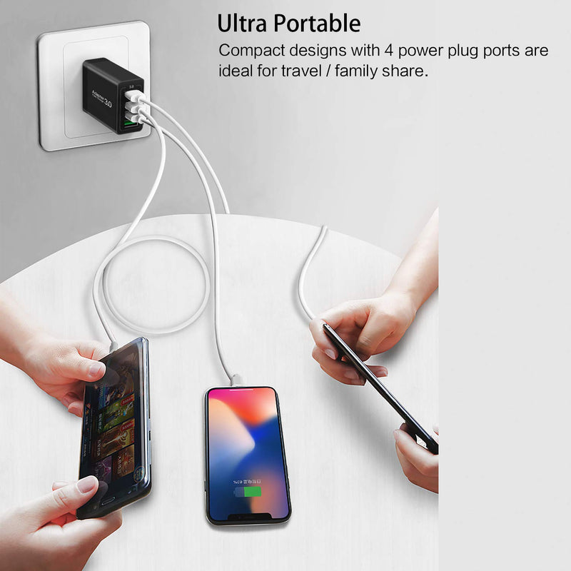  [AUSTRALIA] - iSeekerKit Fast 3.0 Wall Charger, 3-Pack 4 Ports USB Wall Charger Adapter Fast USB Charging Block Compatible for Wireless Charger, Samsung Galaxy S9/S8 Note 8/9, iPhone, Pad, Tablet and More-Black Black