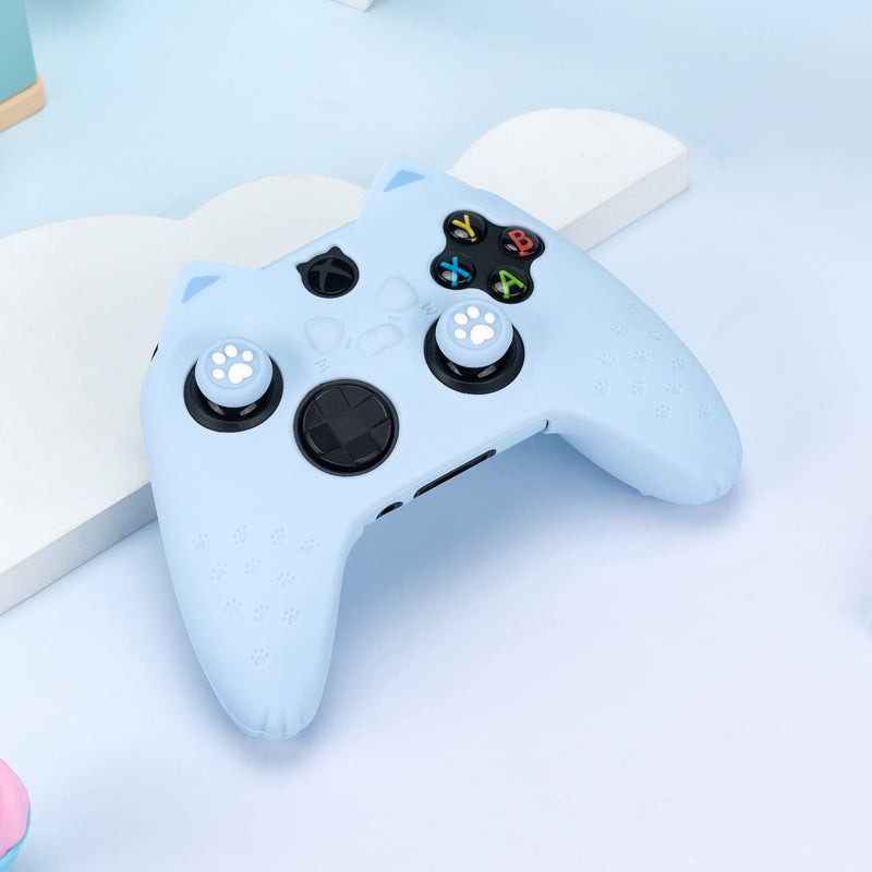  [AUSTRALIA] - GeekShare Cat Paw Controller Skin Grips Set Anti-Slip Silicone Protective Cover Skin Case Compatible with Xbox Series X Controller with 2 Thumb Grip Caps and 1 Sticker (Blue) Blue