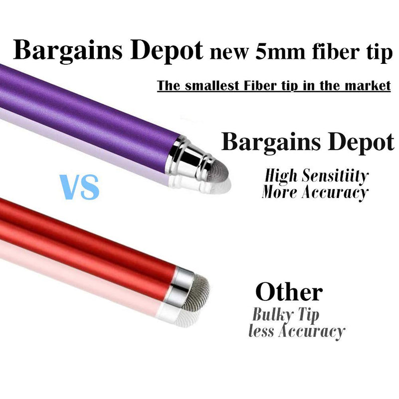 Bargains Depot New 5mm High-Sensivity Fiber Tip Capacitive Stylus Dual-tip Universal Touchscreen Pen for All Tablets & Cell Phones with 8 Extra Replaceable Fiber Tips (4 Pieces, Black/Blue/Purple/Red) - LeoForward Australia