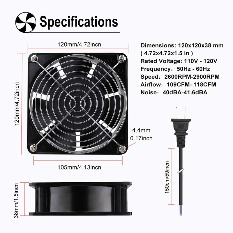  [AUSTRALIA] - Wathai AC 12038 120mm x 38mm 110V 120V Dual Ball Metal Cooling Axial Fan High Airflow AC 120x120x38mm