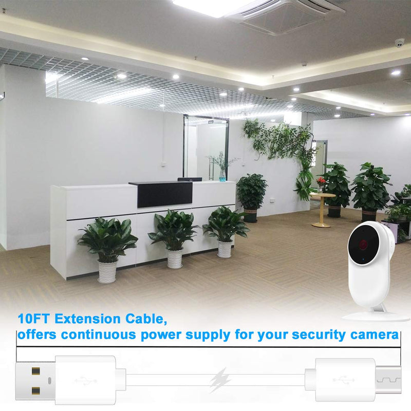  [AUSTRALIA] - 2-Pack 10FT USB Power Extension Cable for Wyze Cam,WyzeCam Pan,YI Home Camera,Nest-Cam Indoor,Oculus Go,Netvue,KasaCam,Furbo Dog,Blink,Flat USB to Micro USB Charging Charger Cord for Wyze-Cam v3 v2