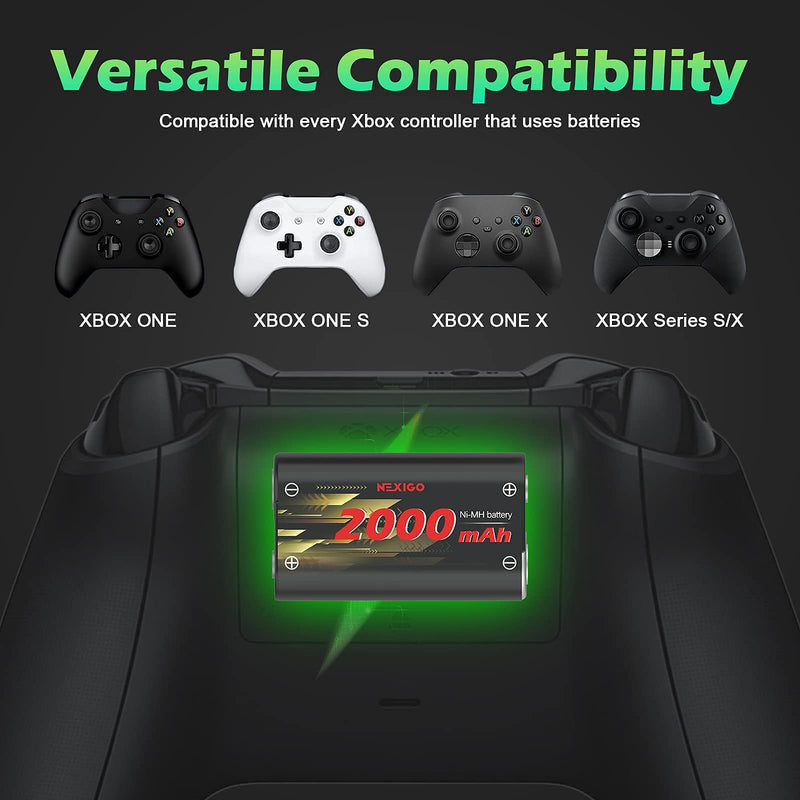  [AUSTRALIA] - NexiGo 2021 Upgraded Controller Battery Pack for Xbox/Xbox Series X|S, 2 x 2000mAh Rechargeable Battery Pack, Fast Battery Charger Station, Patented Design