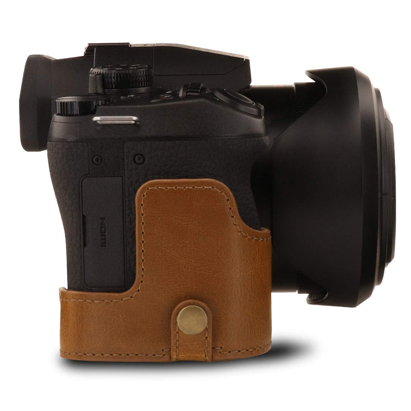  [AUSTRALIA] - MegaGear Ever Ready Leather Camera Case Compatible with Leica V-Lux 5, Panasonic Lumix DC-FZ1000 II Light Brown