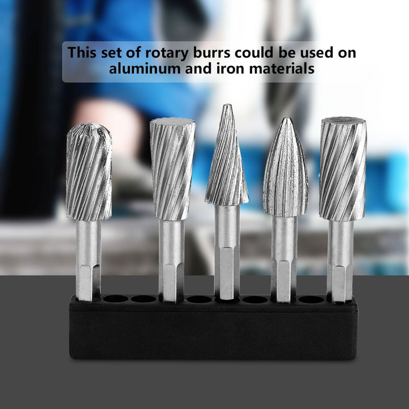 GLOGLOW 5pcs Rotary Burr, 1/4inch Hex Shank Rotary File Steel High Speed Burrs Rotary Files Carving Tools for Aluminum and Iron Hardware - LeoForward Australia