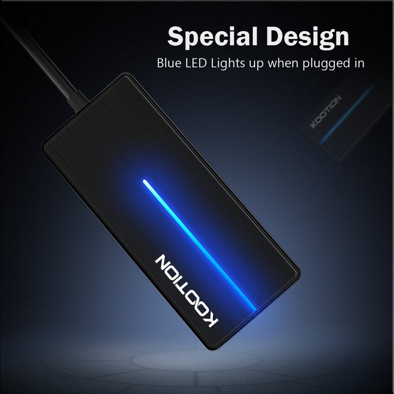 KOOTION 4-Port USB 3.0 Hub, Ultra-Slim Data Hub (5Gbps Transfer Speed) with LED Indicator for MacBook, Windows PC, Surface, Mobile HDD, Ultrabook, Flash Drive, Laptop (Black) Black 4-port - LeoForward Australia