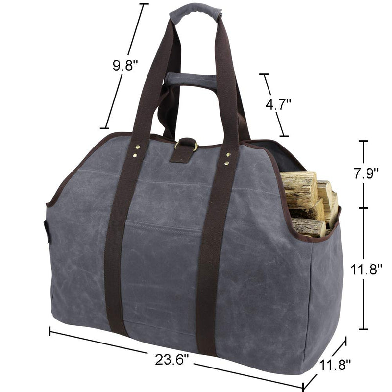  [AUSTRALIA] - MyFirePlaceDirect Waxed Canvas Log Carrier Tote Bag, Extra Large Durable Firewood Holder with Handles and Shoulder Strap, Heavy Duty Wood Carrying Bag for Fireplaces Grey