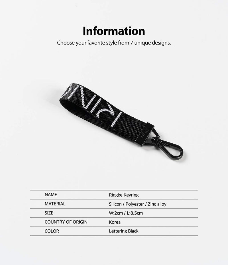  [AUSTRALIA] - Ringke Key Ring Strap Compatible with Earbuds, Keys, Cameras & ID QuikCatch Keyring Lanyard - Lettering Black