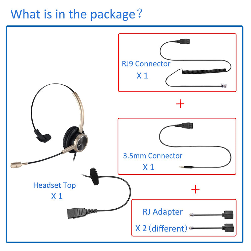  [AUSTRALIA] - MAIRDI Phone Headset with RJ9 & 3.5mm Jacks for Call Center Office Deskphone Cell Phone PC Laptop, Landline Telephone Headset with Microphone Noise Canceling for Polycom Avaya Nortel Mono