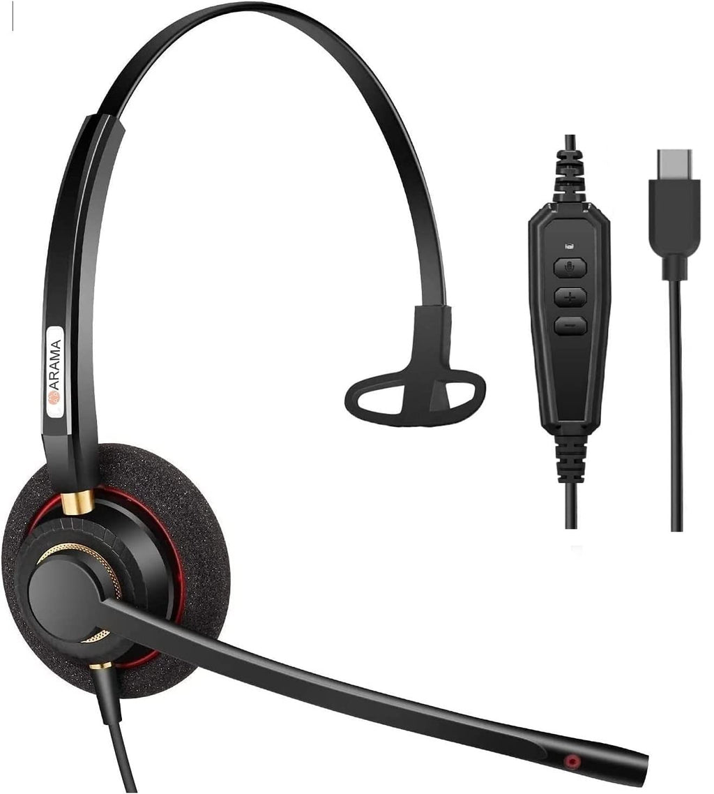  [AUSTRALIA] - USB C Headset Type C Headset, Wired Computer Headset with Noise Cancelling Mic- Connect to Your PC, Mac, Tablet, Laptop and Cell Phone, Skype, Zoom, Office Home Business Black