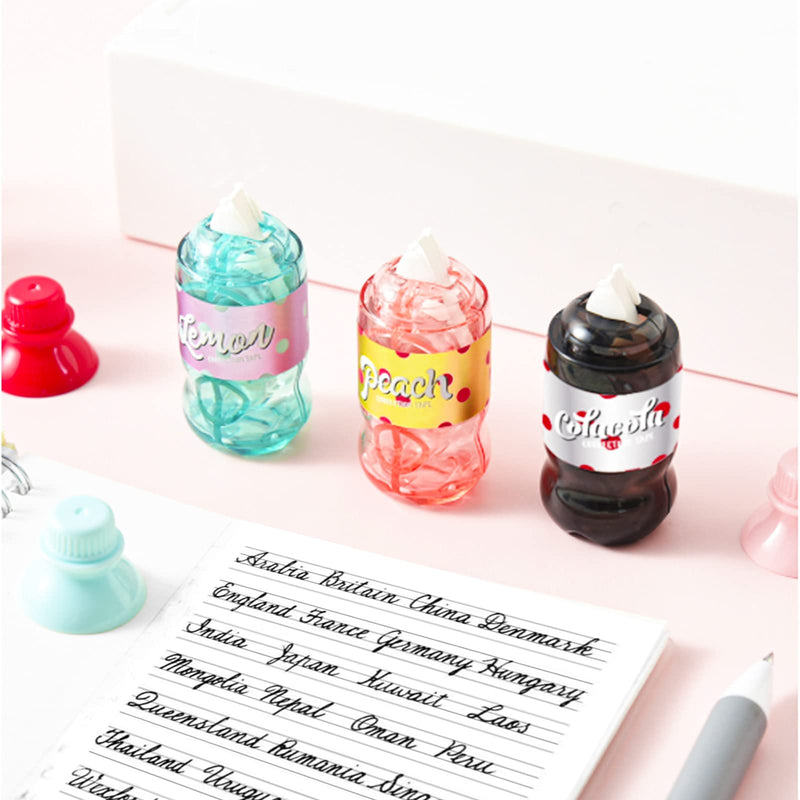  [AUSTRALIA] - Chris.W 3 Pack Cute Correction Tape Adroable Lemon Peach Soda Water Cola Drink Shaped Eraser Office School Supplies, Kawaii Back to School Gift for Students