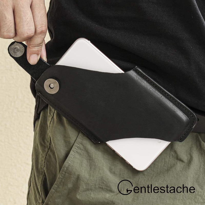  [AUSTRALIA] - Gentlestache Leather Phone Holster, Phone Holder for Belt Loop, Cell Phone Cases, Leather Belt Pouch with Magnetic Button Black A-Black