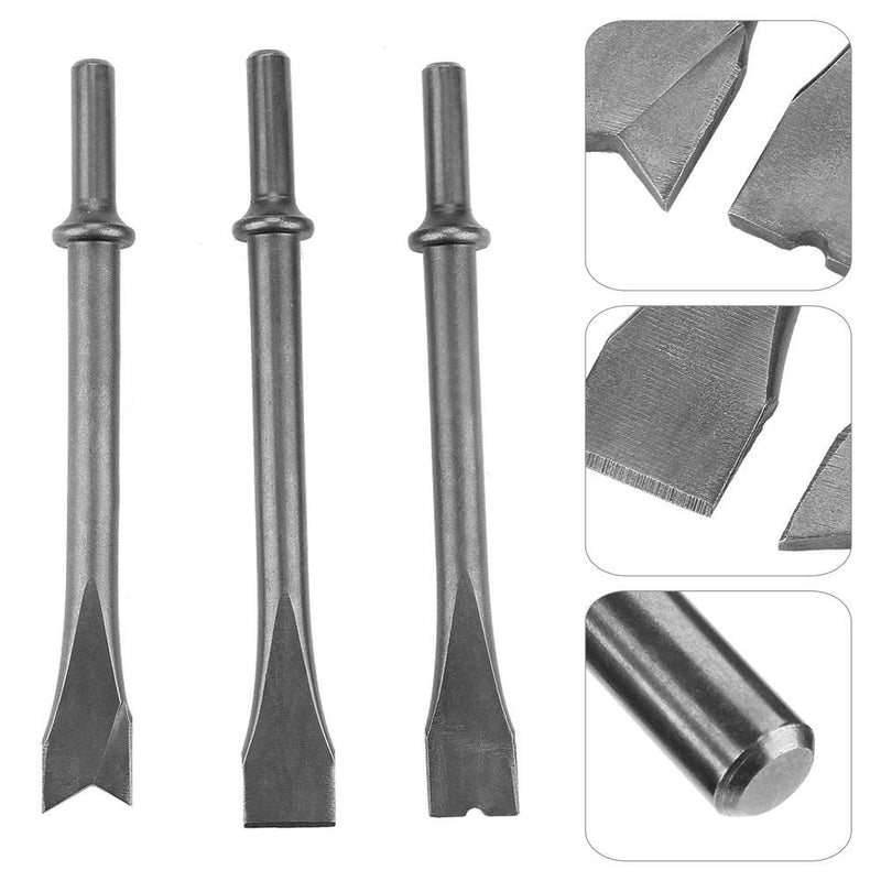  [AUSTRALIA] - 3pcs Air Hammer Chisels Set, Extra Long Round Shank Pneumatic Hammer Bit Set for 150/190/250 Air Hammer, Shank Dia 10mm