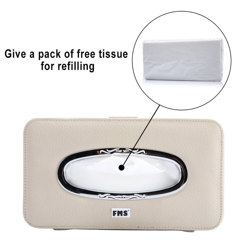  [AUSTRALIA] - FMS Car Leather Tissue Case, Tissue Box Holder for Sun Visor, Seat Back Tissue Dispenser for Car with Tissue Refill (Beige) tissue case beige