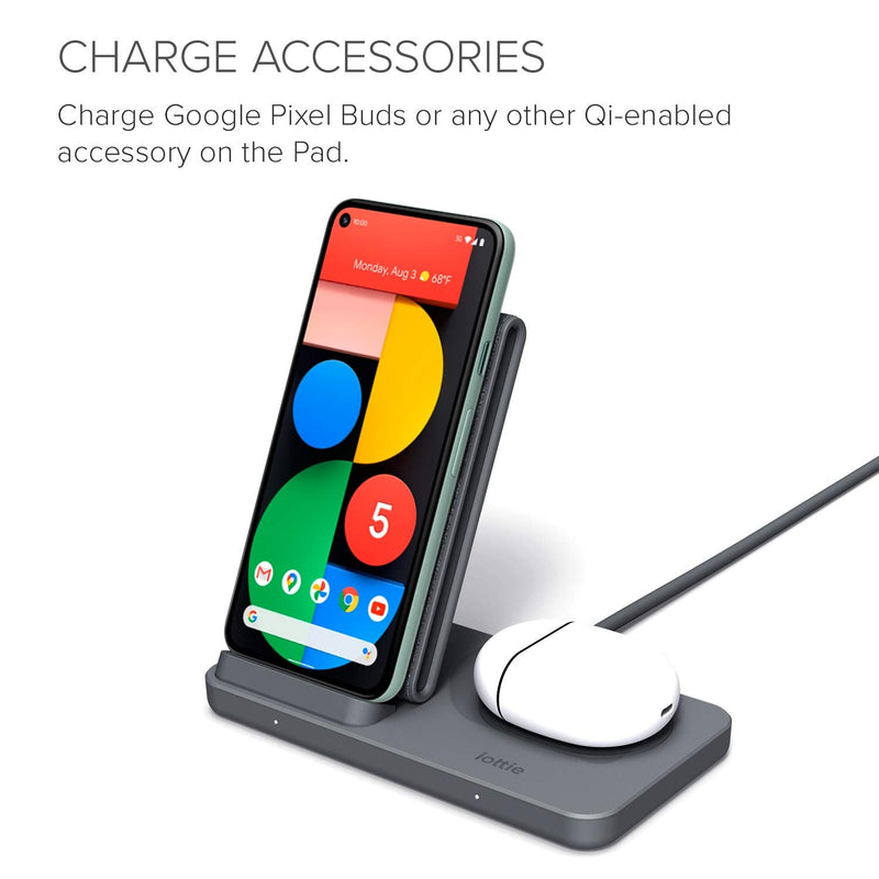  [AUSTRALIA] - iOttie iON Wireless Duo CERTIFIED BY GOOGLE 10W Stand + 5W Pad Qi-Certified Charger | MADE FOR GOOGLE | Compatible with Google, Google Pixel, Pixel Buds | Includes Power Cable & Adapter | Dark Grey