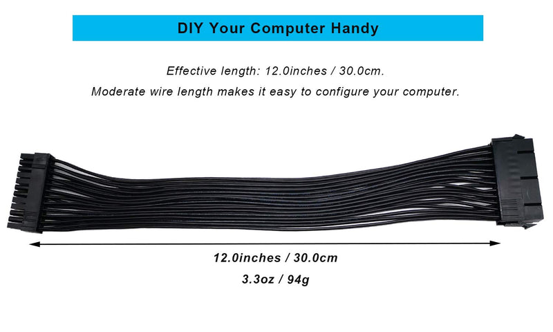  [AUSTRALIA] - ZLKSKER 24 Pin Motherboard Power Supply Cable (12Inch, 18AWG), ATX Power Supply Extension Wire, 24 Pin Male to 24 Pin Female