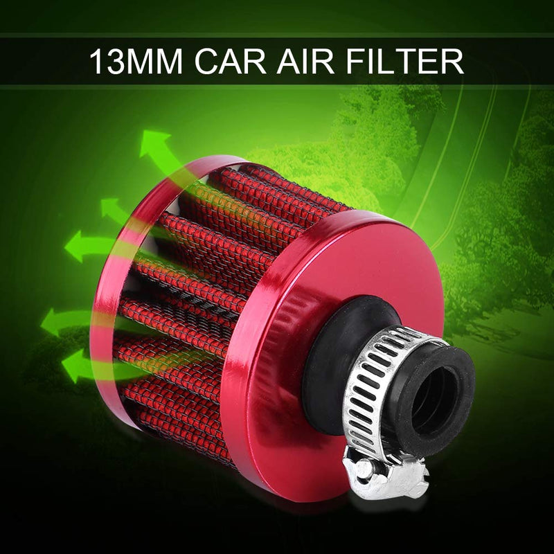  [AUSTRALIA] - Qiilu Universal 13mm 0.5 in Air Filter Cold Air Intake Filter Kit Crankcase Vent Cover Breather Auto Mini Oil Air Intake Filter Cleaner Red