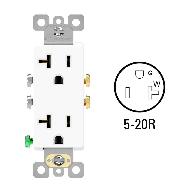 AIDA Decorative Receptacle Outlet, 20Amp 125V Outlets, Residential, 3-Wire, Self-Grounding, UL Listed, White (10 Pack) 20 Amp Outlet None Tamper Resistant - LeoForward Australia