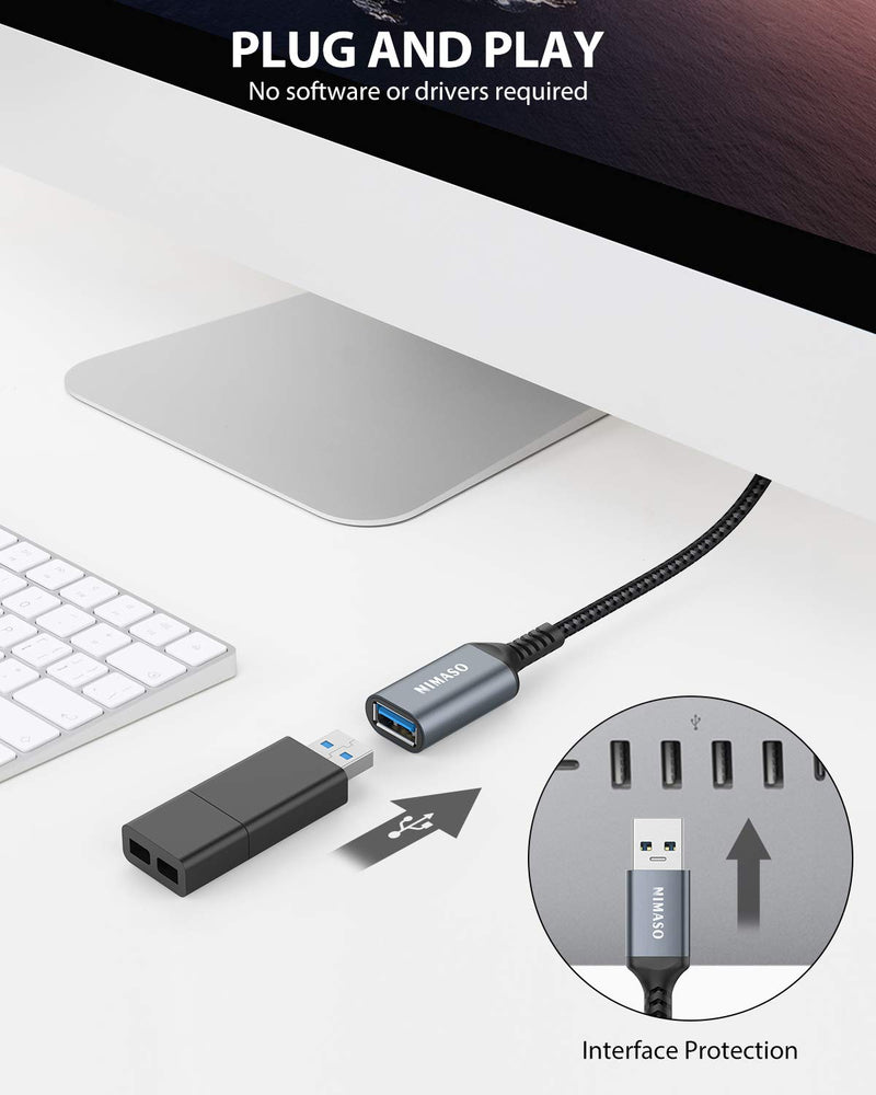  [AUSTRALIA] - Nimaso extension cable 2 pieces 2M, USB 3.0 extension cable A male to A female with nylon fabric jacket, 5Gbps ultra-fast transmission for card reader, keyboard, printer, scanner, camera 2m + 2m gray