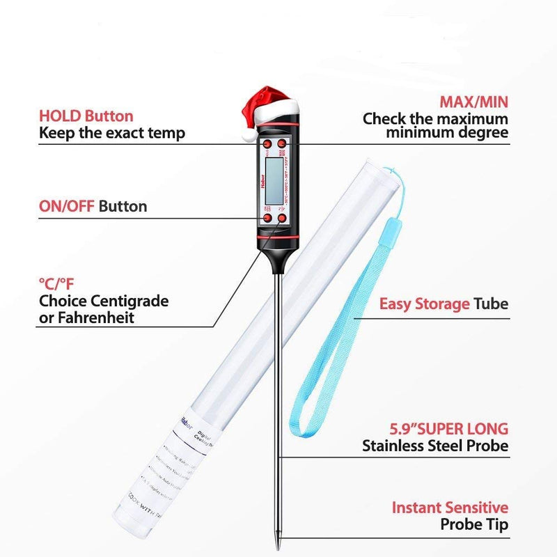 Meat Thermometer, Cooking Thermometer [5.8 Inch Long Probe] with Instant Read, LCD Screen, Hold Function for Kitchen Food Smoker Grill BBQ Meat Candy Milk Water - LeoForward Australia