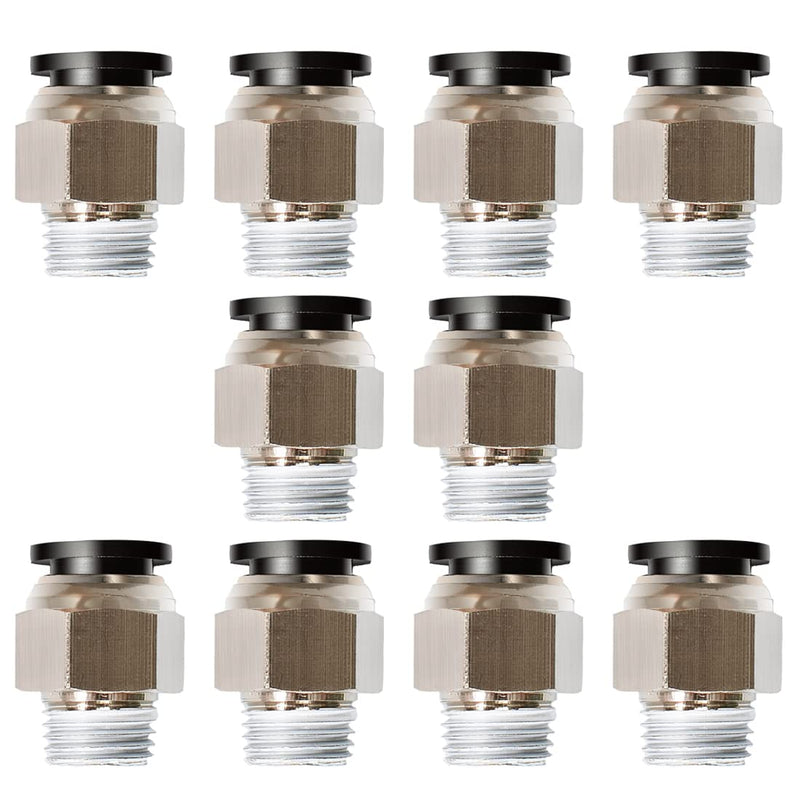  [AUSTRALIA] - Beduan Push to Connect Fitting, 1/2" Tube OD x 1/4" NPT Thread Male Straight Pneumatic Air Fitting (Pack of 10) 1/2"OD-1/4"NPT