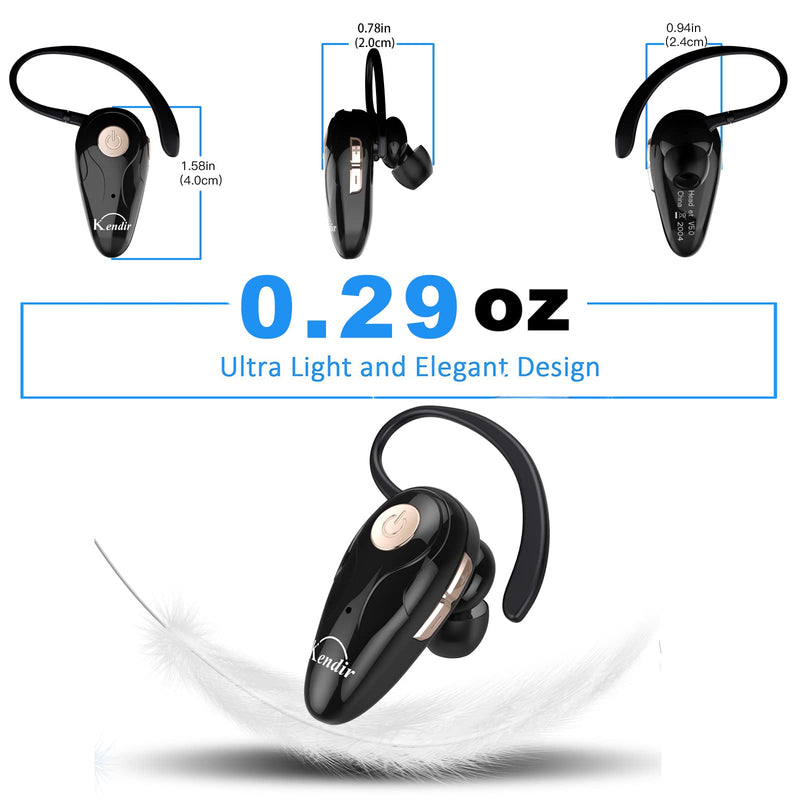  [AUSTRALIA] - Kendir Bluetooth Headset, V5.0 Ultralight Wireless Headphone Cell Phone Earpiece with Mic Headsetcase,Volume Control, Handsfree Earbud,Compatible with Android/iPhone/Smartphones/Laptop Black