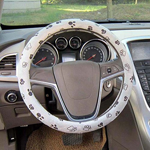  [AUSTRALIA] - Raysell Soft Comfy Cute Paw Printed Automotive Car Steering Wheel Cover (Grey) Grey