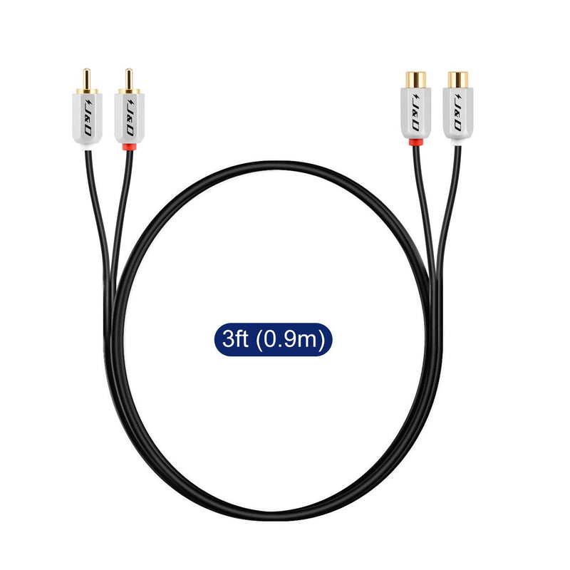J&D 2 RCA Extension Cable, RCA Cable Gold Plated PVC Jacket Heavy Duty 2 RCA Male to 2 RCA Female Stereo Audio Cable, 3 Feet - LeoForward Australia