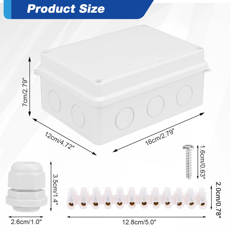  [AUSTRALIA] - Junction box waterproof IP65, junction box surface-mounted, distribution box, outdoor distribution box, electrical project boxes, ABS cable junction box for electrical junction box control 150 x 110 x 70 mm 150 x 110 x 70 mm M20 plug