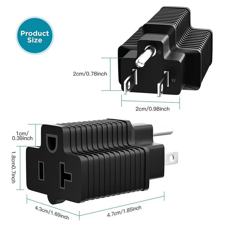  [AUSTRALIA] - 2-Pack NEMA 15A to 20A Plug Adapter, 15A Household Plug to 20A T-Blade AC Work Power Plug, 125 Volt, NEMA 5-15P to 5-15R / 5-20R Electrical Plug Black