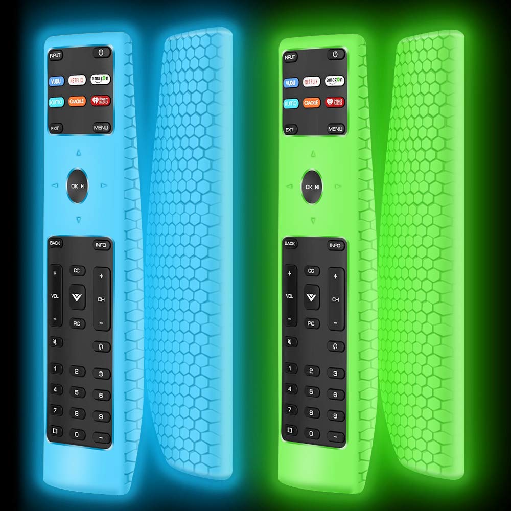  [AUSTRALIA] - 2 Pack Silicone Protective Case Cover for New XRT136 Vizio Smart LCD LED TV Remote Control,Shockproof XRT136 Vizio Remote Replacement Case,Soft Durable Remote Bumper Back Covers-Glowblue+Glowgreen