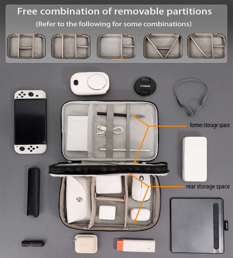  [AUSTRALIA] - Electronic Tech Organizer Travel Case , Travel Data Cable/Cord Organizer Bag& Case,With Double-Layer Multiple Partition Spaces,Electronics Accessories Organizer Bag for Ipad and Charger (Grey) Grey