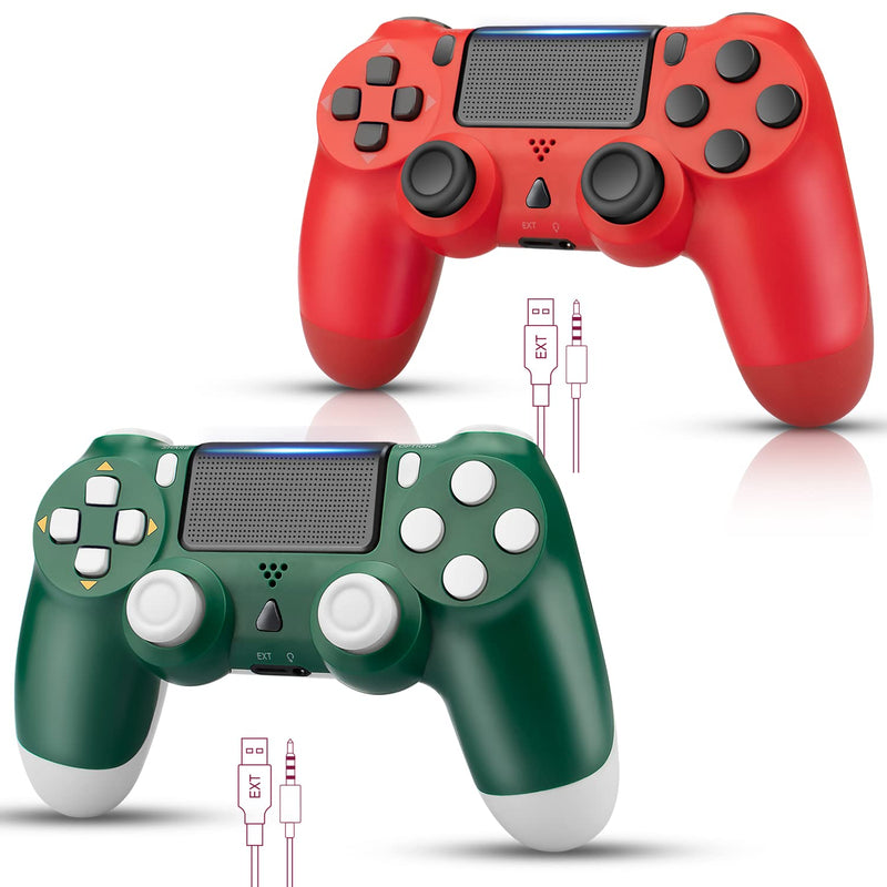  [AUSTRALIA] - 2 Pack Wireless Controllers Works with PS4 Controller, YU33 Control Works with Playstation 4 Controller, Remote/Joystick/Mando/Controles with Charging Cable, Alpine Green and Red, New and Cheap