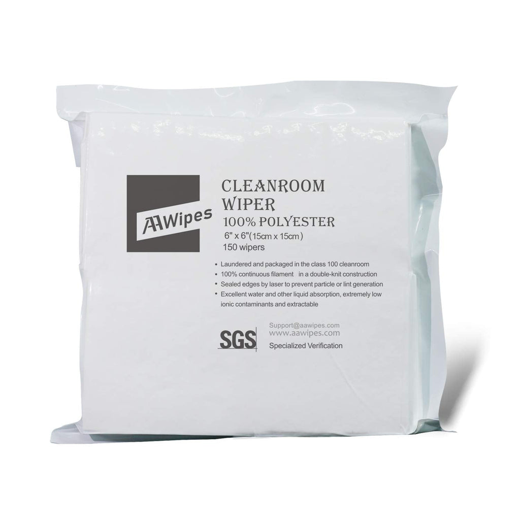  [AUSTRALIA] - AAWipes Cleanroom Cloth Wipes 6"x6" (Bag of 150 Pcs) Double Knit 100% Polyester Wipers Lint Free Cloths with Ultra-fine Filaments, Laser Sealed Edge, Class 100 Cloths, Ultra-soft Nonwoven Wipes