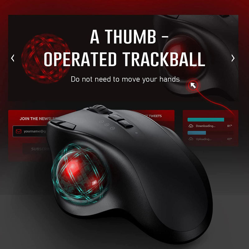  [AUSTRALIA] - Wireless Trackball Mouse, Vssoplor USB & Bluetooth Rollerball Mouse, Easy Thumb Control, 800 / 1600 /2400 DPI, Type-C Rechargeable Ergonomic Mouse for Laptop, PC, iPad, Windows, Mac, Android (Black)
