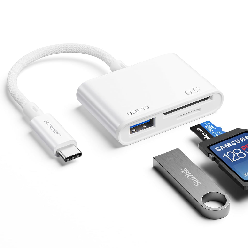  [AUSTRALIA] - USB C SD Card Reader with USB 3.0 Port | JSAUX 3-in-1 USB C to Micro SD Memory Card Reader | Support SD, Micro SD, SDXC, SDHC, MMC Compatible with iPad Pro, MacBook Pro/Air, Galaxy S8 to S23