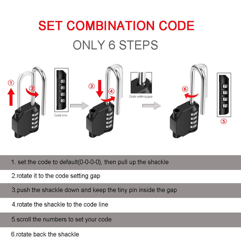  [AUSTRALIA] - Disecu 4 Digit Combination Lock 2.2 Inch Long Shackle Outdoor Waterproof Padlock for School Gym Locker, Sports Locker, Hasp Storage, Fence, Gate, Case, Toolbox (Black, 2 Pack) Black