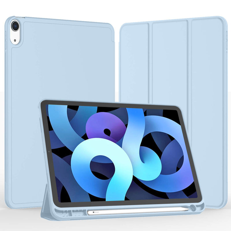  [AUSTRALIA] - iMieet iPad Air 4th Generation Case 2020, iPad 10.9 Inch Case 2020 with Pencil Holder [Support Touch ID and iPad 2nd Pencil Charging/Pair], Trifold Stand Smart Case with Soft TPU Back (Sky Blue) Sky Blue