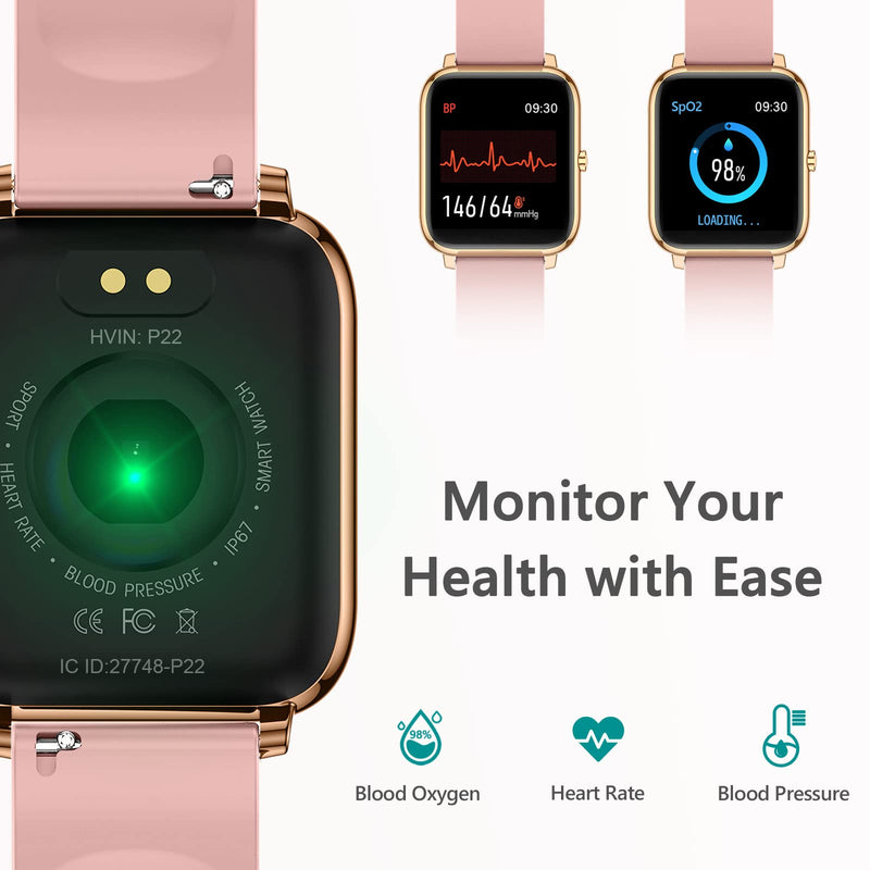  [AUSTRALIA] - Smart Watch, KALINCO Fitness Tracker with Heart Rate Monitor, Blood Pressure, Blood Oxygen Tracking, 1.4 Inch Touch Screen Smartwatch Fitness Watch for Women Men Compatible with Android iPhone iOS Gold Pink