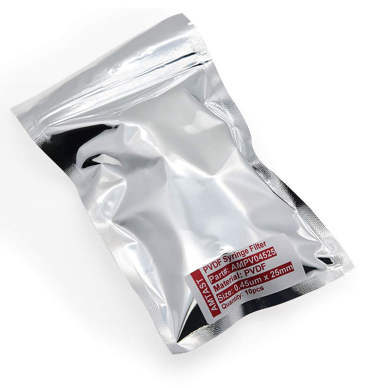 AMTAST Hydrophobic PVDF Syringe Filter Non Sterile 25mm Diameter 0.45um Pore Size (Pack of 10) - LeoForward Australia