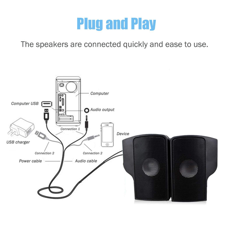  [AUSTRALIA] - ELENKER USB Computer Speaker, Laptop Speaker,PC Speaker,Mini Sound Bar Speaker for TV, Desktop, Laptop, Smartphone and Tablet, Black