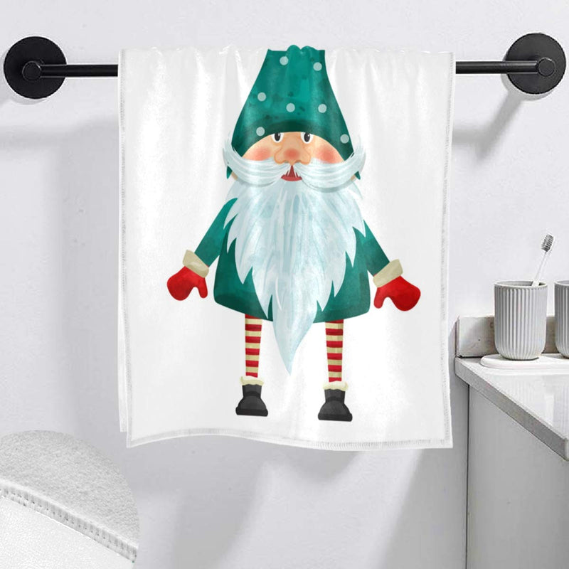  [AUSTRALIA] - Exnundod Cute Gnome Christmas Hand Towel Home Bathroom Decor Green Bath Towels Watercolor Cotton Dwarves for Women Shower Christmas Gnome