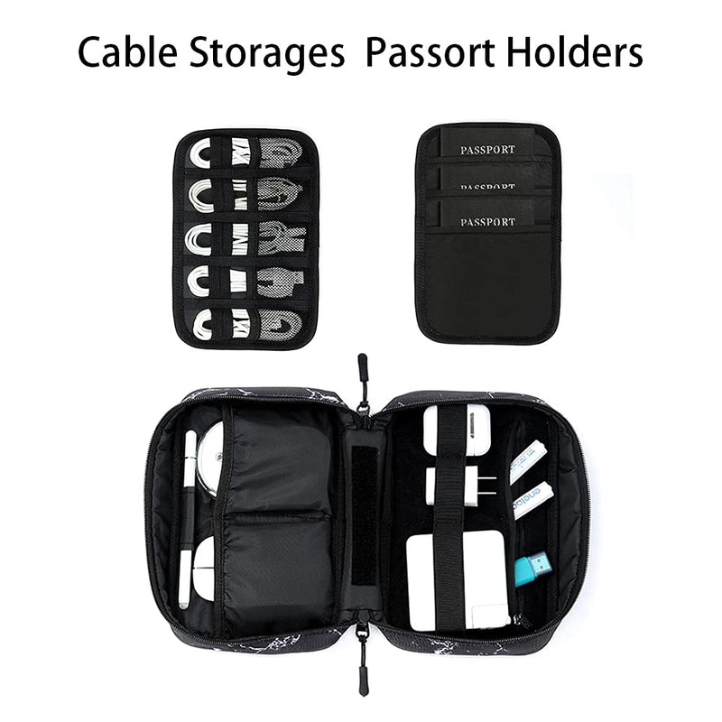  [AUSTRALIA] - Electronics Organizer, Portable Double Layer Cable Organizer Bag, Waterproof Travel Organizer Bag, Small Electronic Accessories Case for Cable, Charger, Earphone, SD Card, Phone, Power Bank Marble