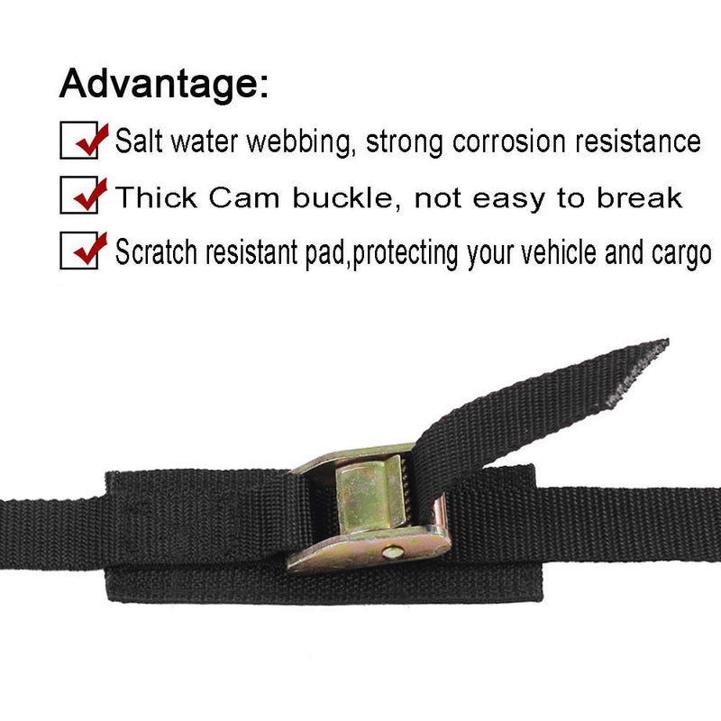  [AUSTRALIA] - Lashing Strap 8 FT X 1" Tie Down Straps Cargo Kayak Strap Thickened Sturdy Cam Lock Buckle-2 Pack,Black 8ft